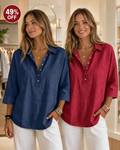 New Arrival🔥 Coastal Ease™ Relaxed Snap-Front Tunic – Breezy Texture, Easy 3/4 Sleeves & Flattering Everyday Coverage