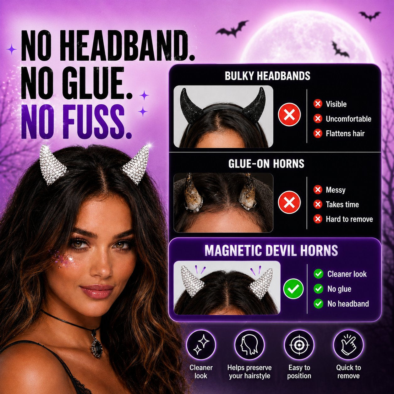 💥 LAST DAY 49% OFF - 😈✨ Cute Sparkle Magnetic Devil Horns