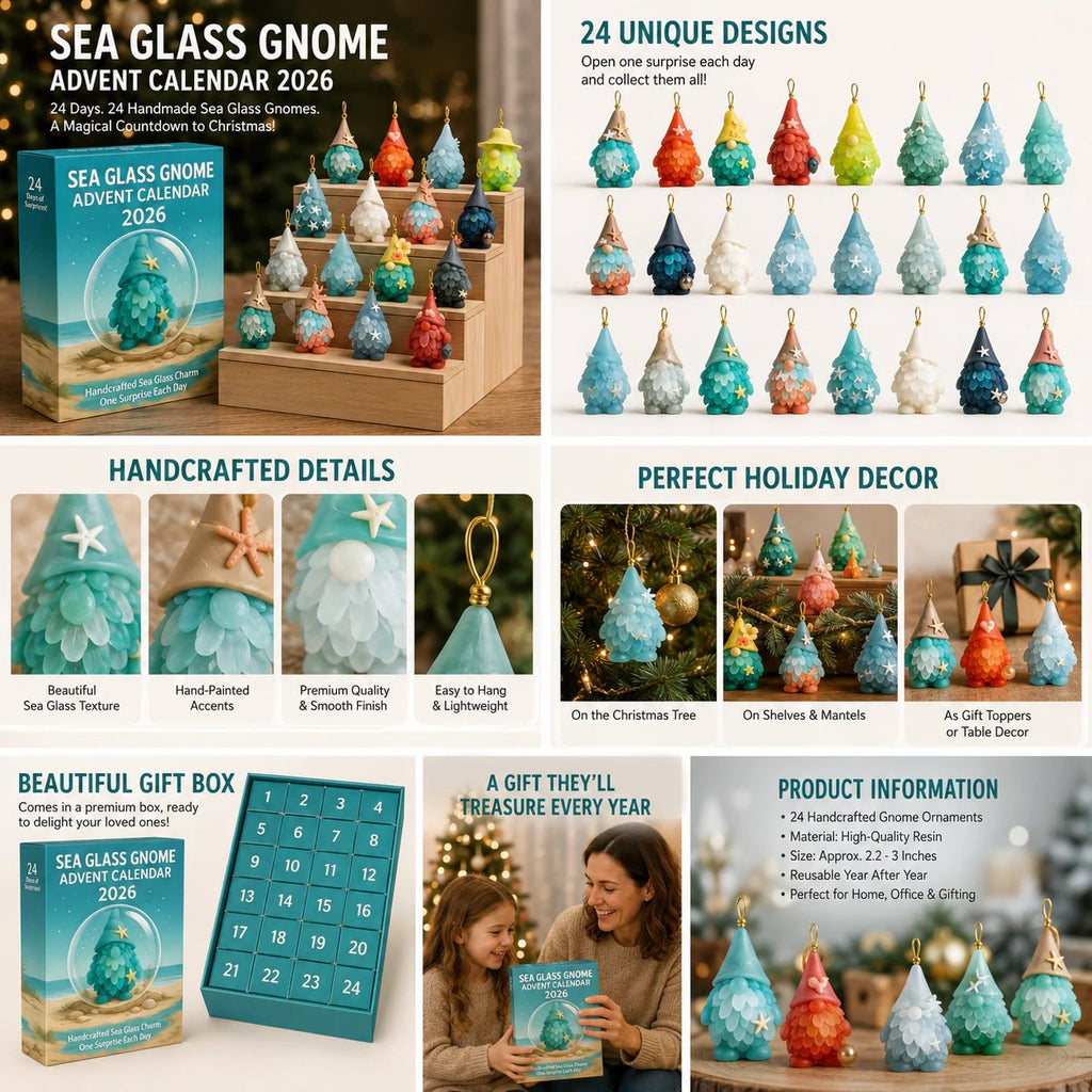 🌊🧝‍♂️ 2026 Coastal Gnome Advent Calendar – 24 Sea Glass Christmas Charms 🎄✨