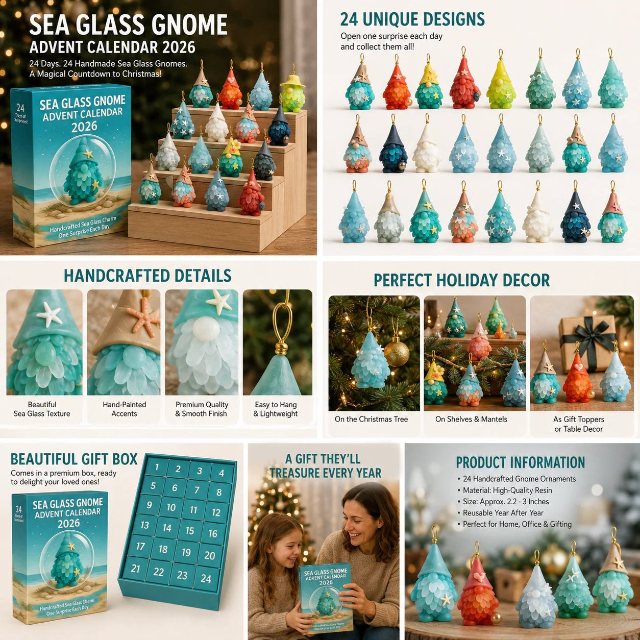🌊🧝‍♂️ 2026 Coastal Gnome Advent Calendar – 24 Sea Glass Christmas Charms 🎄✨