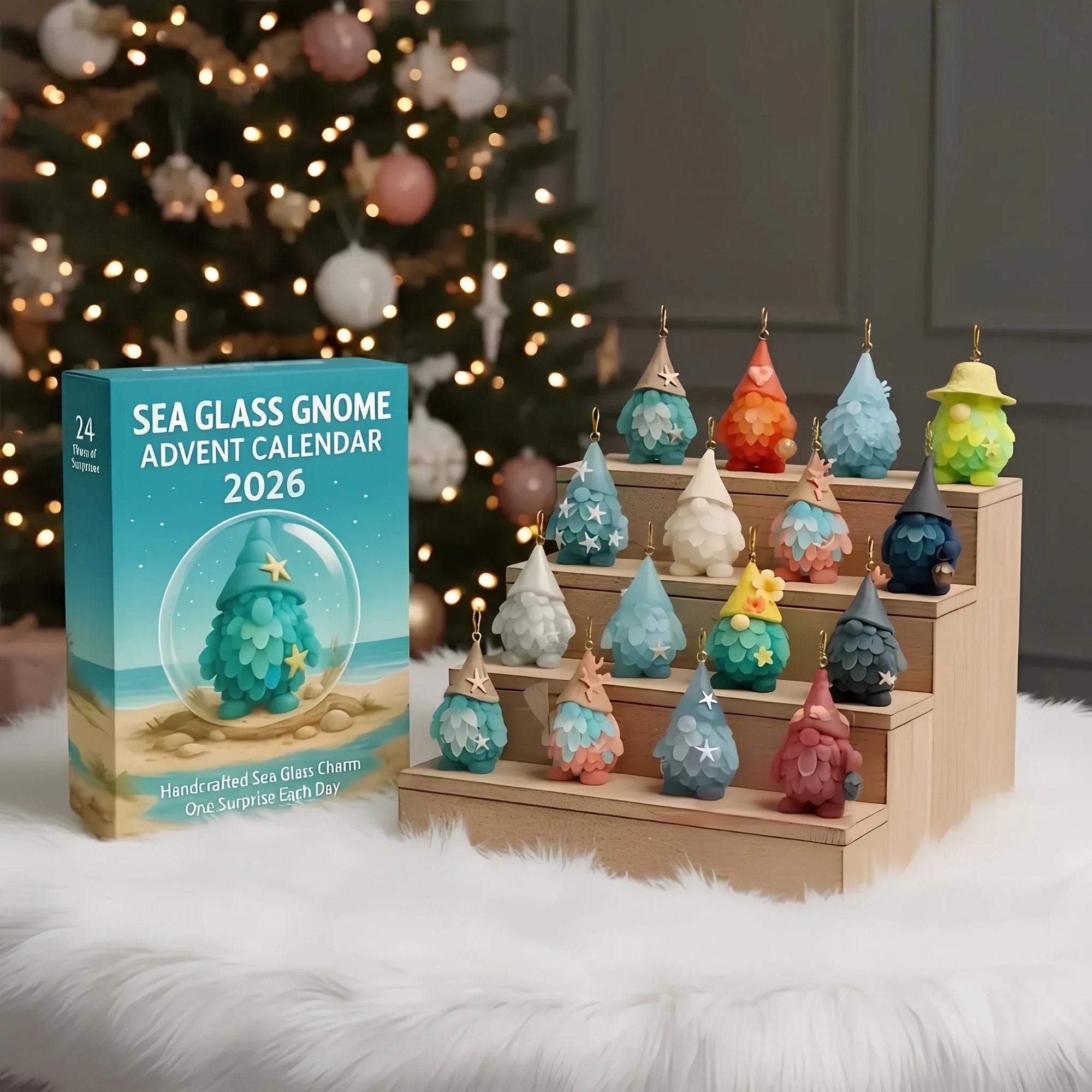 🌊🧝‍♂️ 2026 Coastal Gnome Advent Calendar – 24 Sea Glass Christmas Charms 🎄✨
