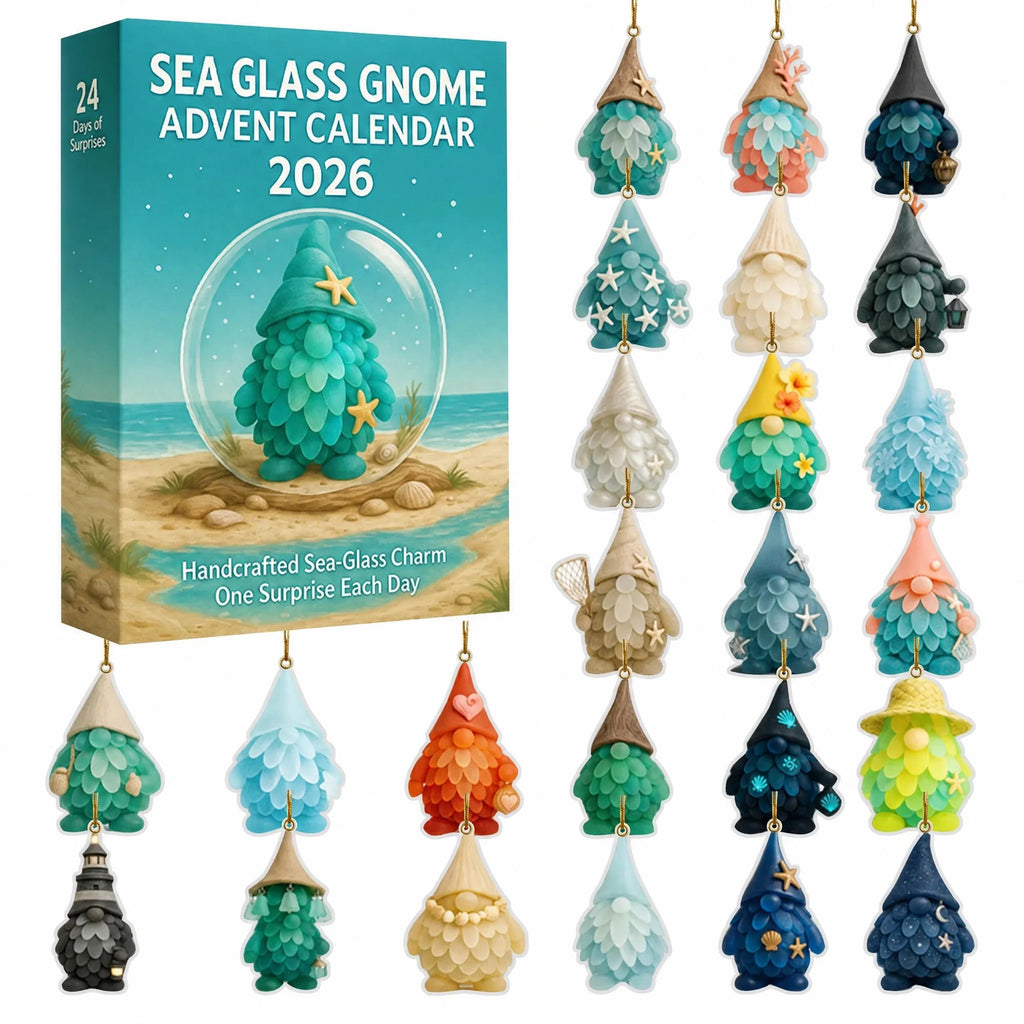 🌊🧝‍♂️ 2026 Coastal Gnome Advent Calendar – 24 Sea Glass Christmas Charms 🎄✨