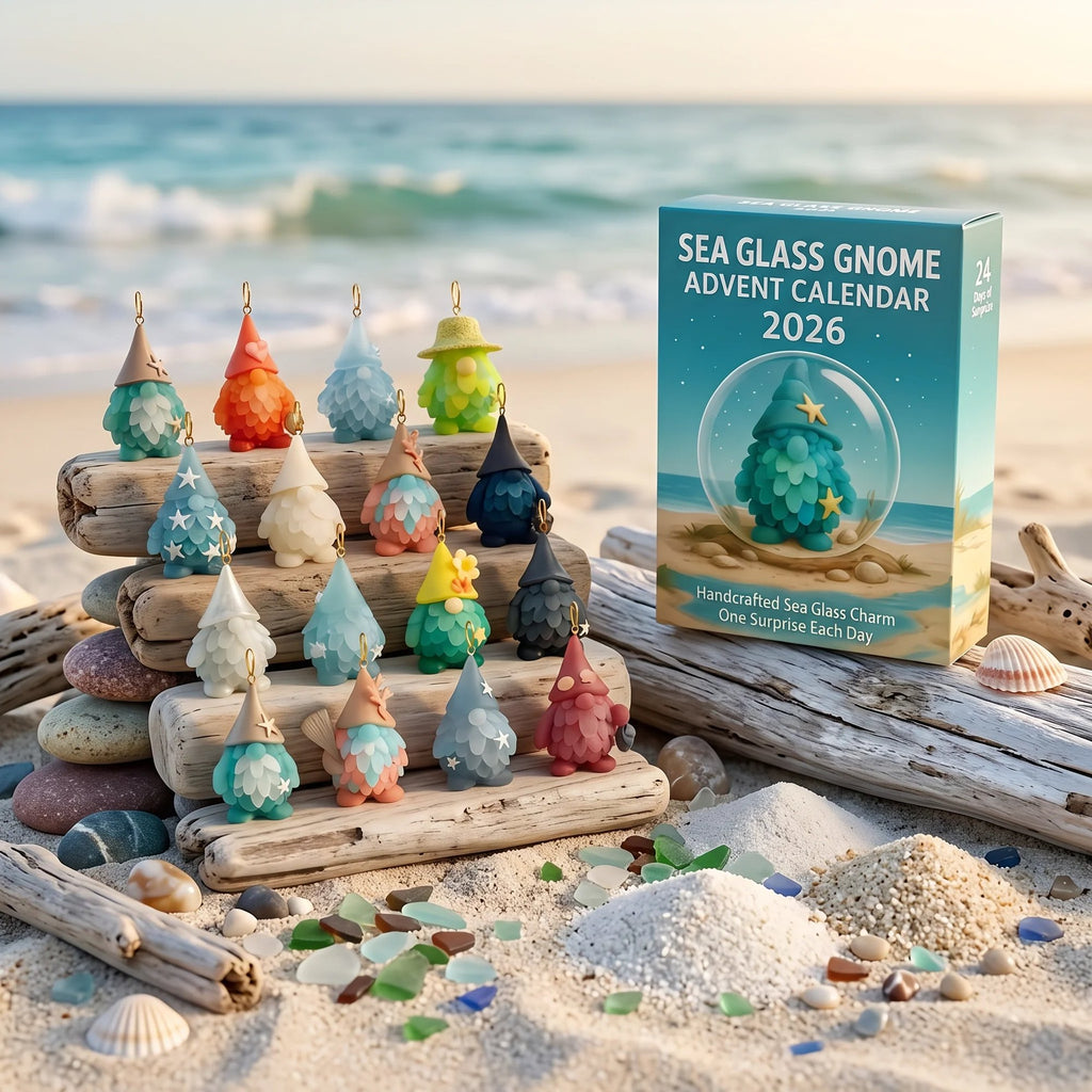 🌊🧝‍♂️ 2026 Coastal Gnome Advent Calendar – 24 Sea Glass Christmas Charms 🎄✨