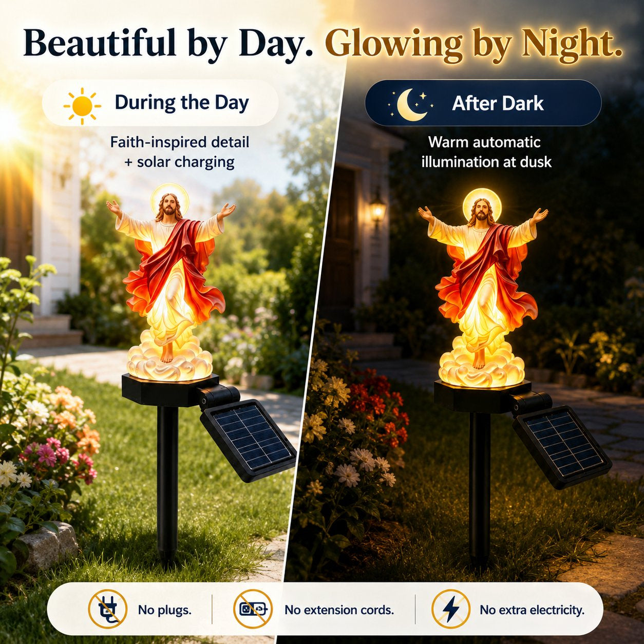 ✝️ Solar-Powered Illuminated Jesus Garden Statue | Automatic Halo Glow Outdoor Faith Decor for Gardens, Pathways & Prayer Spaces ✨